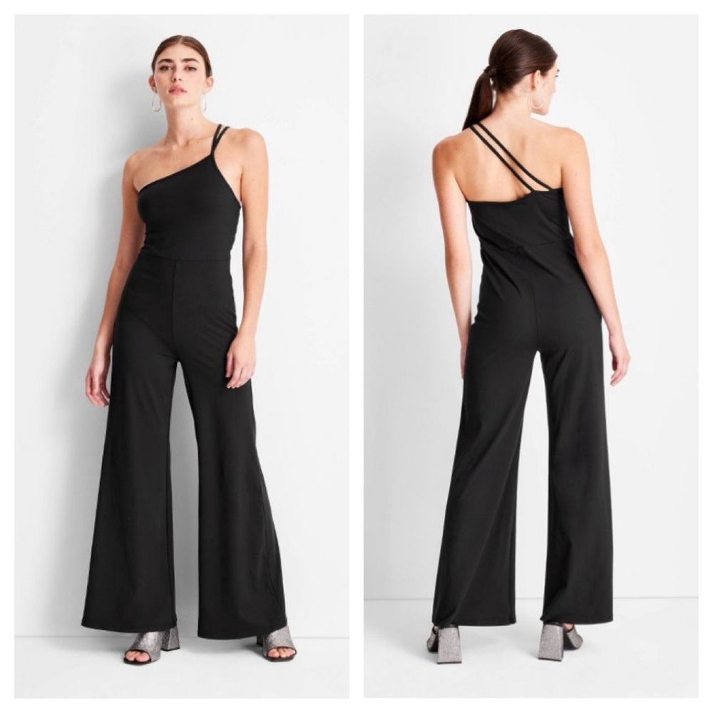 Strappy One Shoulder Jumpsuit Future Collective with Kahlana Barfield Brown NWT